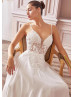 Beaded Spaghetti Straps Ivory Lace Chiffon Wedding Dress